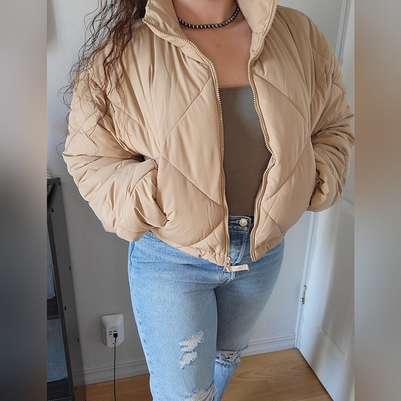 Tan Puffer Jacket - Picture 1 of 7